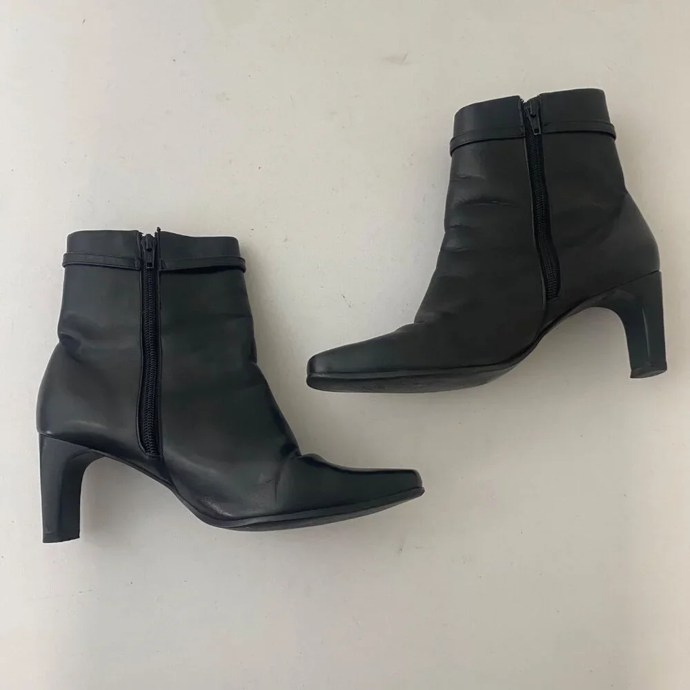Hillard & Hanson Christine Ankle Boots Shoes Buckle Heel Pointed Toe Black